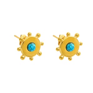 1 pair simple retro style geometric shape stainless steel  gold plated inlay turquoise women's stud earrings h5